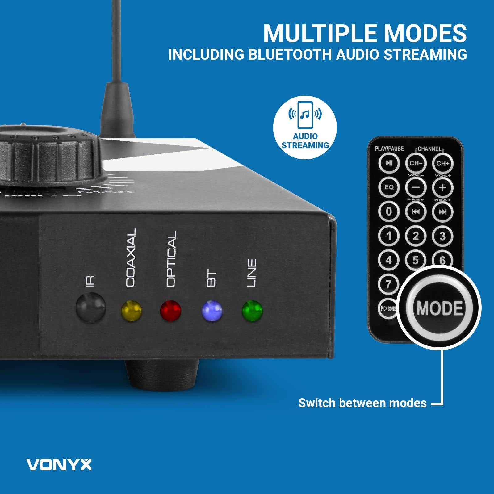 Vonyx AV510 PRO Karaoke Mikrofon Set mit 2X drahtlosen UHF Mikrofonen und Karaoke Mixer, KTV Set, Bluetooth Handmikrofon, Dynamisches Funkmikrofon System, für Zuhause, DJ, Kneipe - Schwarz