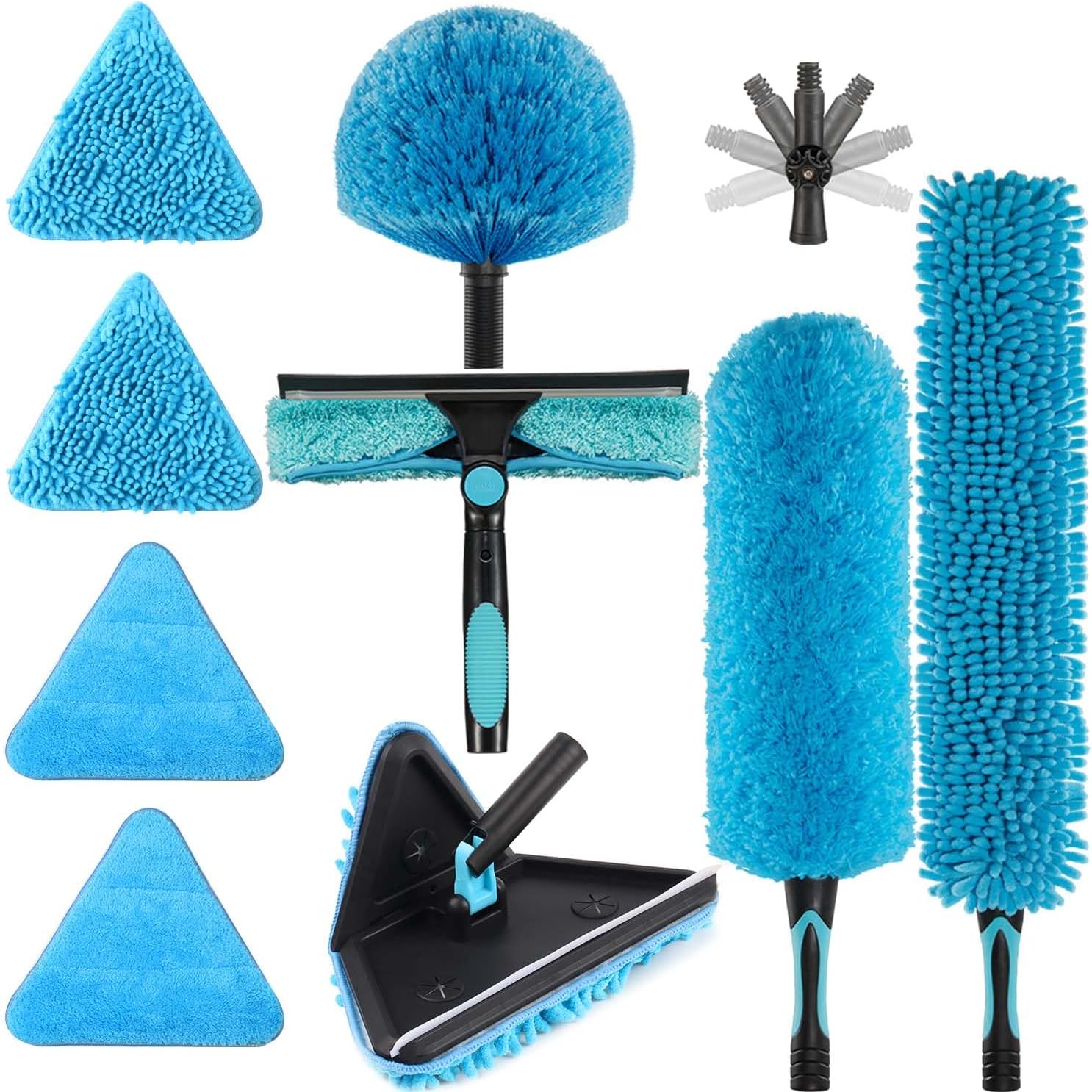 90° Foldable Baseboard Wall Cleaner Mop, Cobweb Duster, Window Cleaning Squeegee Dusting Kit for Extension Pole(Pole Not Included) (1)