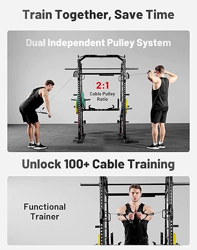 Miniatura 4 de Mikolo Smith Machine, estante para sentadillas de 2200 libras con sistema LAT-Pull Down y máquina cruzada de cables, equipo de entrenamiento con