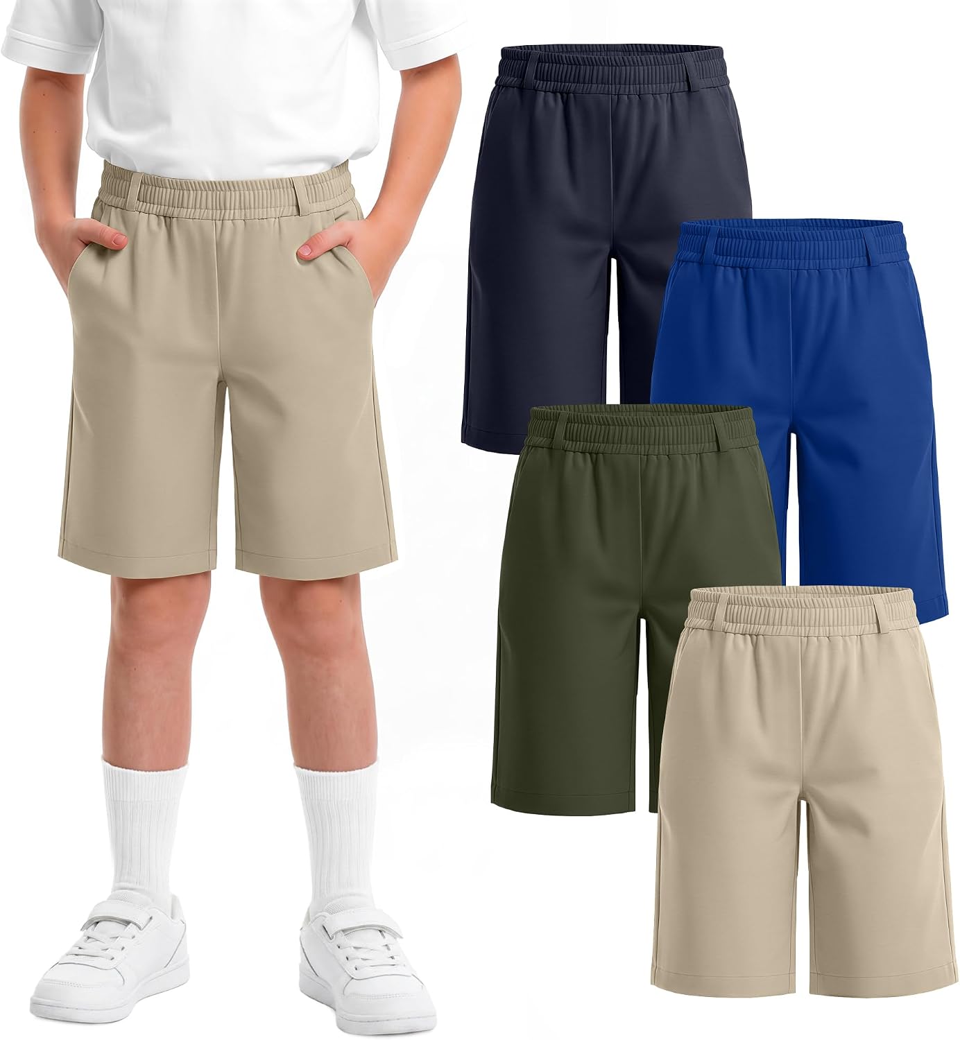 4 Pcs Boys Uniform Shorts Straight Fit