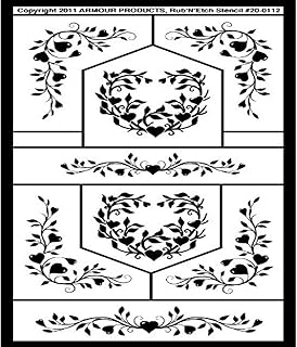 Armour Etch Stencil Rub N Etch Stencil, Floral Hearts, 5-Inch by 8-Inch