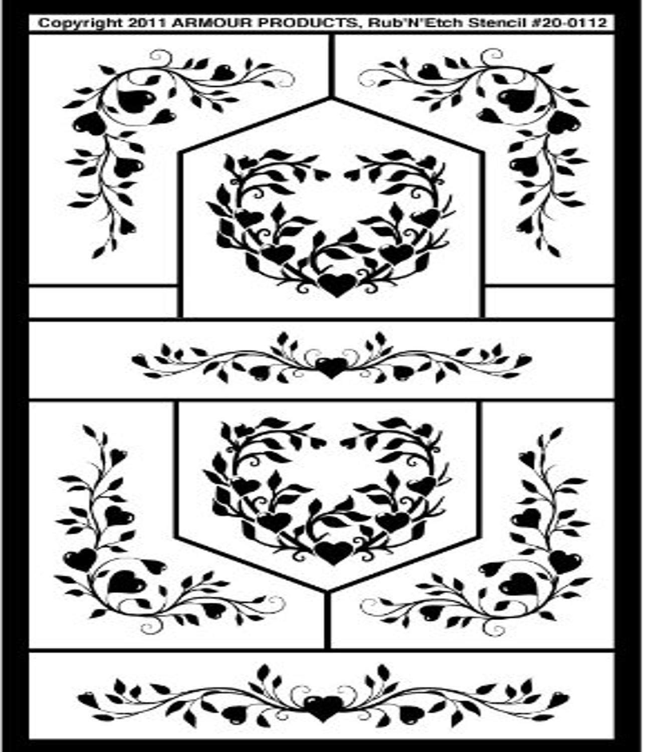 Armour Etch Stencil Rub N Etch Stencil, Floral Hearts, 5-Inch by 8-Inch