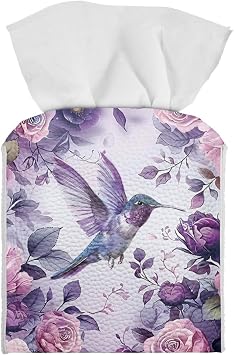 Hummingbird Tissue Box Cover Square Leather Tissue Cube Box Holder Cube Facial Paper Case Home Decorative for Bathroom Home Car Parlor Office Desk