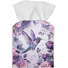 Hummingbird Tissue Box Cover Square Leather Tissue Cube Box Holder Cube Facial Paper Case Home Decorative for Bathroom Home Car Parlor Office Desk