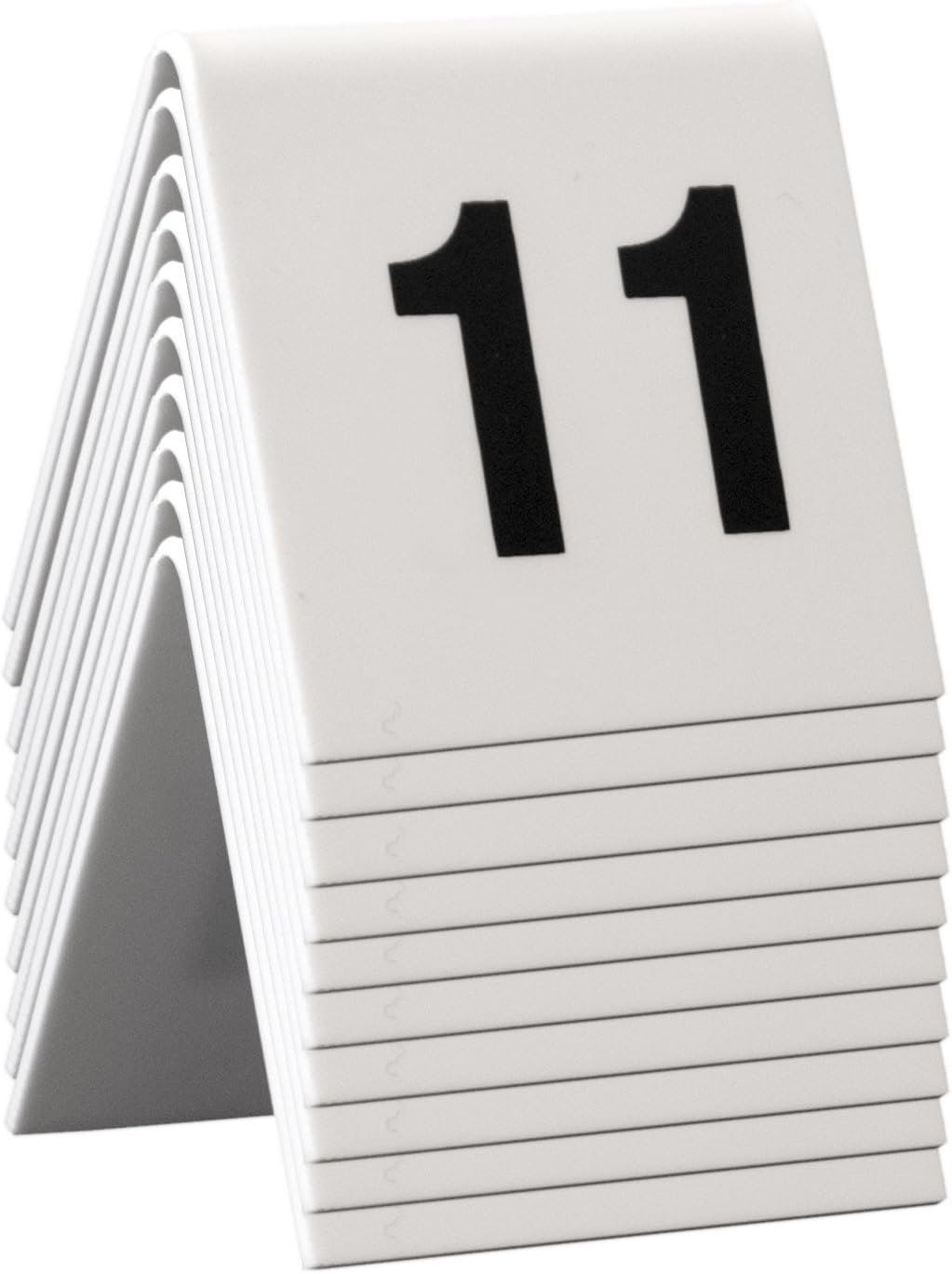 Securit Set of 10 Table Number Signs, White Plastic Tent Style Table Number Cards for Bars, Restaurants, Cafes or Wedding Receptions - Set 11-20 4x4x5cm