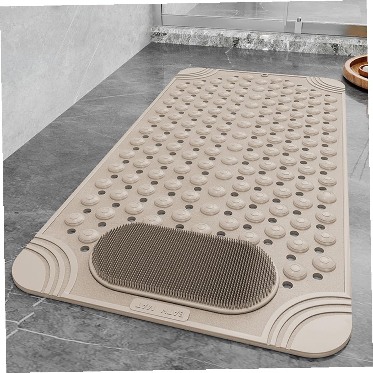 Alfombrilla Antideslizante con Ventosas de PVC, Resistente al Desgaste y Masaje para Pies en Baño Beige para Ducha