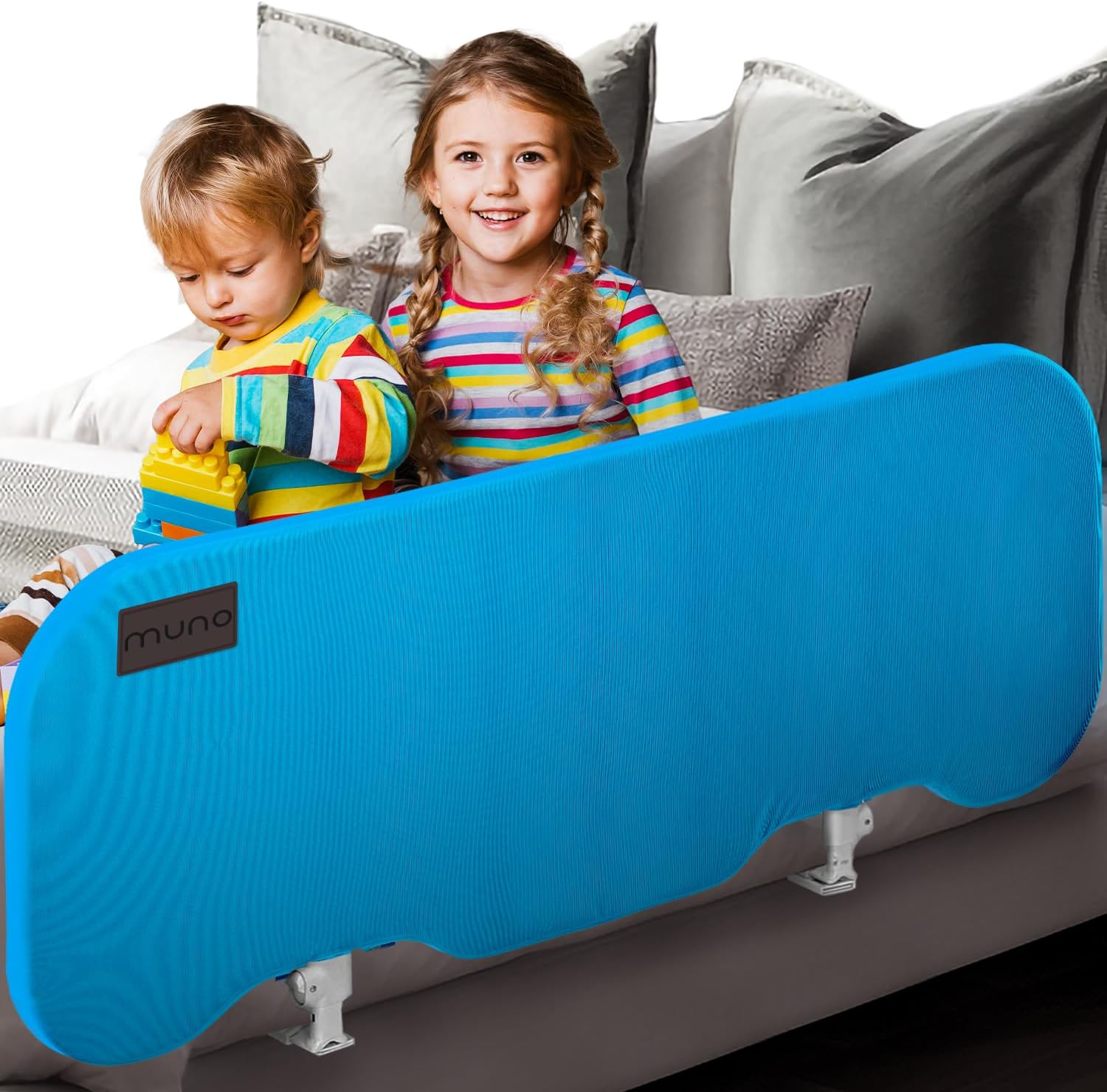 Bed Rail for Toddlers – Extra Long Safety Guard for Twin, Queen & King Beds – Breathable Mesh, Easy Fold-Down Design, Secure Anti-Slip System, Travel Bedrail - Grey