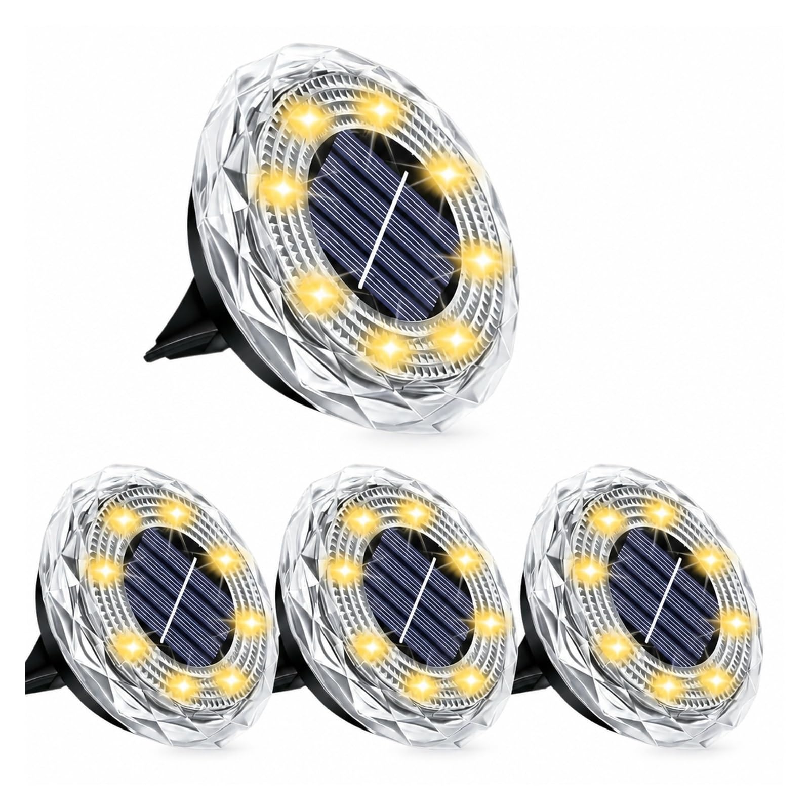 In Ground Lights, Solar Underground Lights Outdoor 8 LED Disk Light(4PCS)