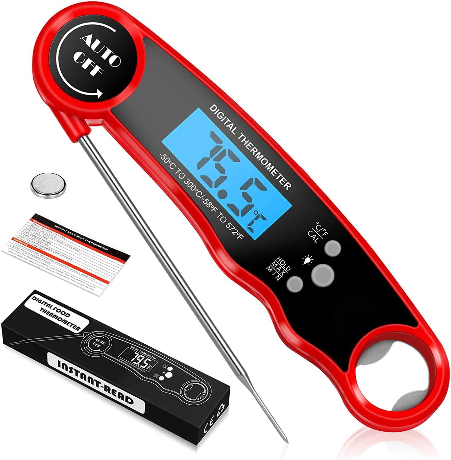Plastic -ABS Proffesional Waterproof Digital Lcd Cooking Food Thermometer/Kitchen Thermometer For Cooking Bbq/Barbeque Thermometer Temperature Test Pen (Red), ABS