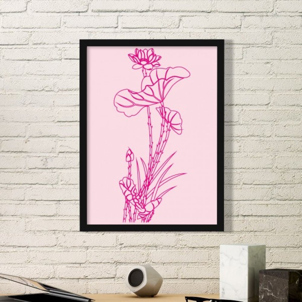 Cadre photo bois noir peinture de lotus idée cadeau originale pour pendaison de crémaillère