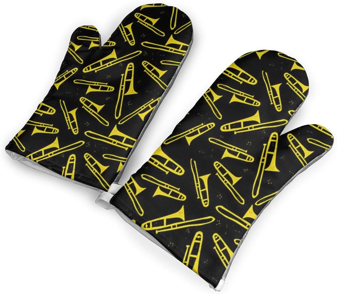 SUNNMOON Black and Yellow Trombone Oven Mitts Heat