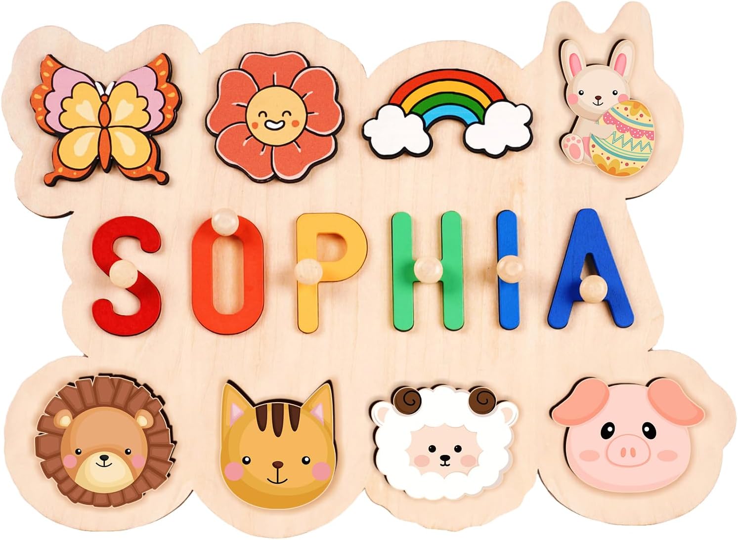 Baosity Personalized Name Puzzles for Toddlers 1-3, Custom Name Puzzle for Kids, Early Learning Toys for Boy Girl, Personalized Birthday Easter Gifts for Girl Boy Toddler, Baby Easter Basket Stuffers