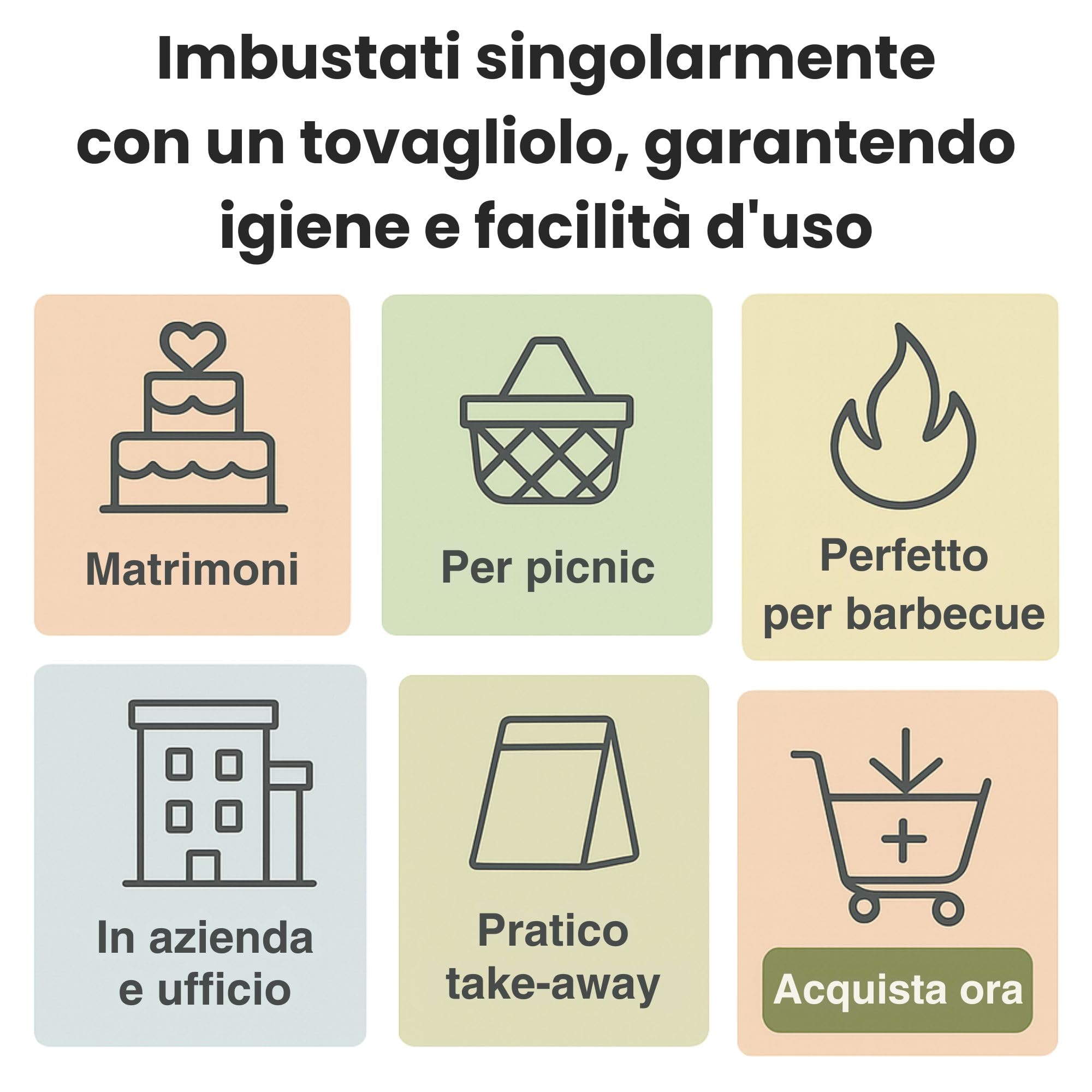 25/50/100/250 BIS DI POSATE IMBUSTATE CON TOVAGLIOLO - monouso - biodeagradabili - SET BIANCO Posate compostabili 100% Naturale (100 PEZZI)