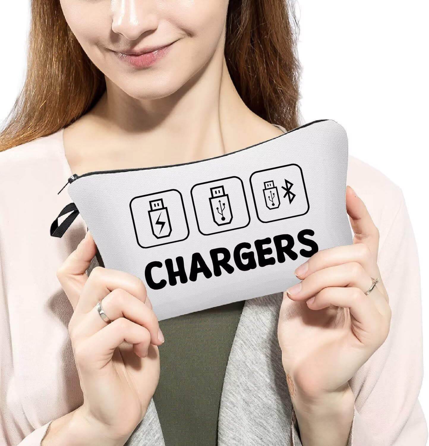 Chargers Makeup Bag Cute Small Organizer Zipper Pouch Chargers Storage Cosmetic Bag Birthday Present for Women Friends - Image 3
