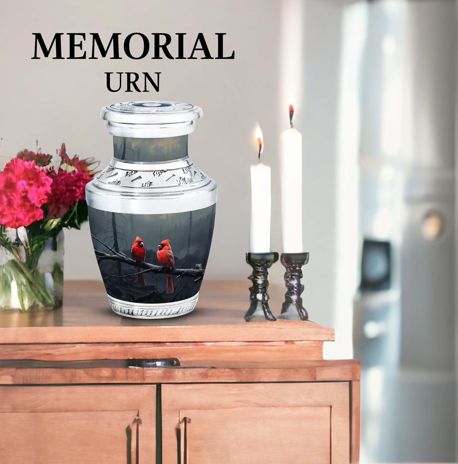 Red Urn for Ashes for Women Cardinal - Black Urn-Ashes of Love Urn - Romantic and Sentimental - Adult Size - 3 Inch, 1 Pc Memorial Gifts for Adult Cremains Box