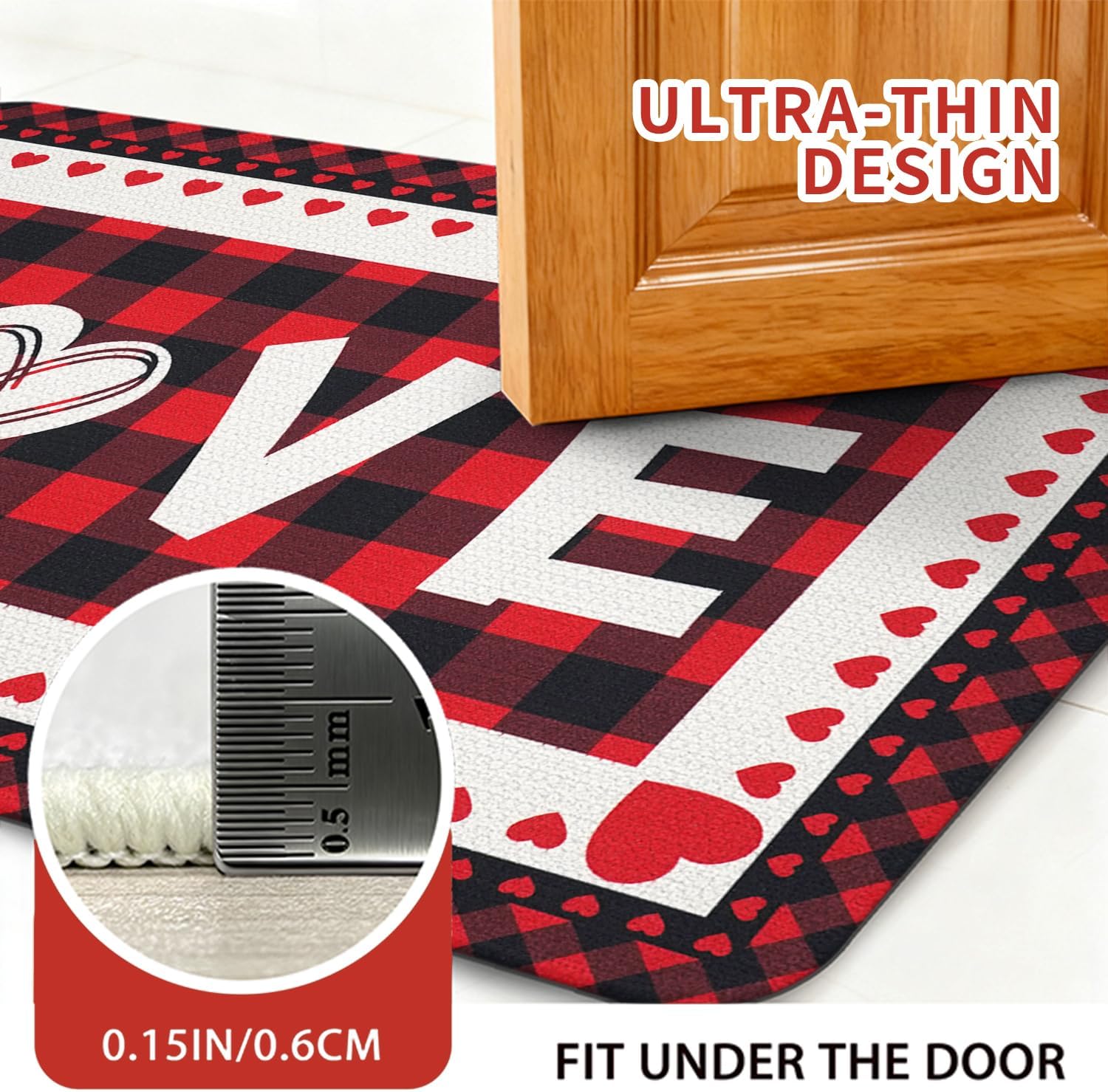 Valentine's Day Bath Mats for Bathroom 17x27 Inch Non-Slip Washable Valentines Love Heart Bathroom Rugs Super Absorbent Valentine Anniversary Wedding Home Decor Rug