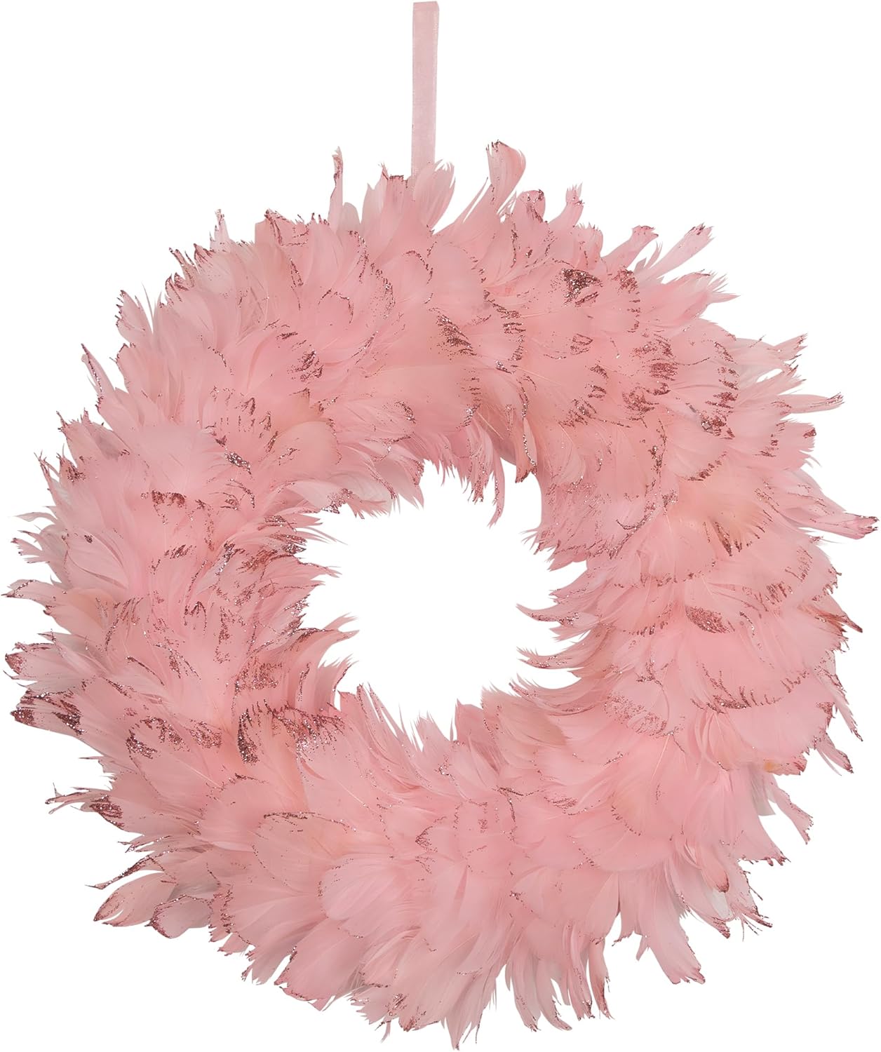 Glittered Feathers Small Artificial Christmas Wreath - 14.5" - Unlit - Pink