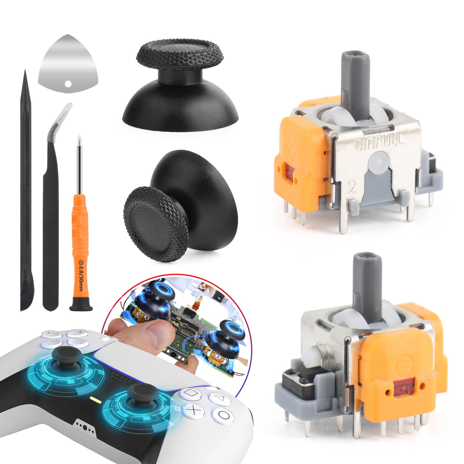 Hall Effect Joysticks for Sony PlayStation 5 PS5 Joystick Replacement 3D Analog Sensor Module for PS5 Joystick Thumb Stick Controller Accessories Parts with Repair Tools(2Pack)