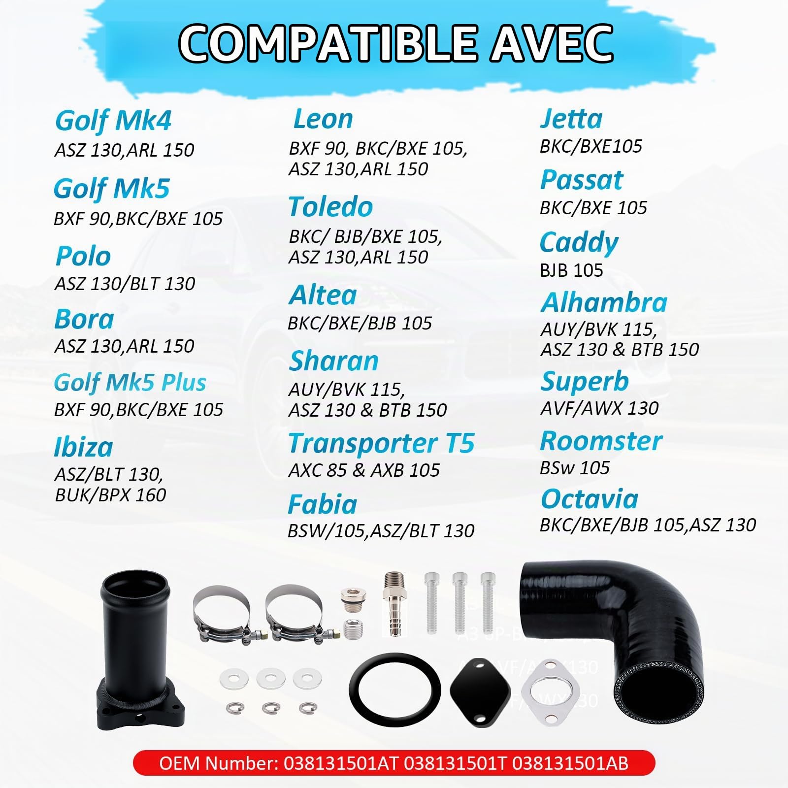 Kit Suppression Vanne EGR 1.9 TDI, EGR Valve Removal 57mm convient pour moteurs ASZ BKC BXE ARL BLT BJB BXF BSW BUK BPX AXC AXB AUY BTB, pour A3 A4 A6 Golf OE 038131501AT 038131501T 038131501AB noir