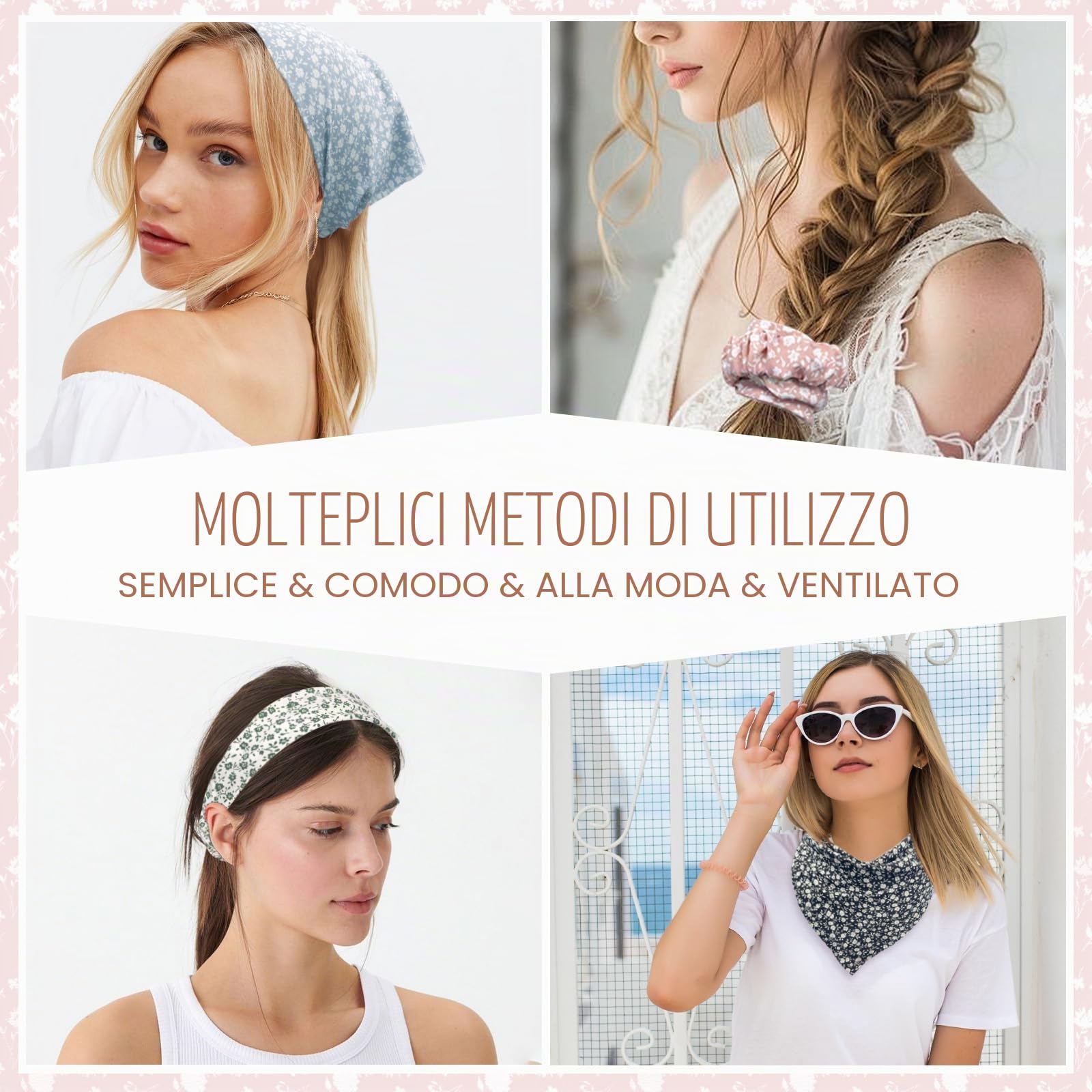 4 Pezzi Fascia Capelli Bandana, Capelli Floreale Fascia Elastica Boho Cerchietto Chiffon Carino Foulard per Donne Ragazze Accessorio
