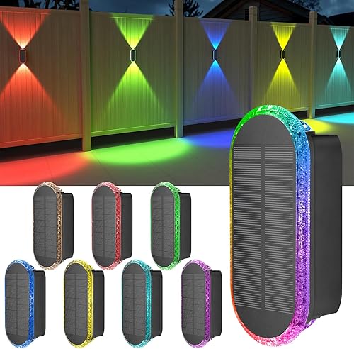 Miniatura 11 de Ellasay Luces solares para valla Backyark: paquete de 12 luces de valla alimentadas por energía solar, 3 modos de color, luces LED de pared solares