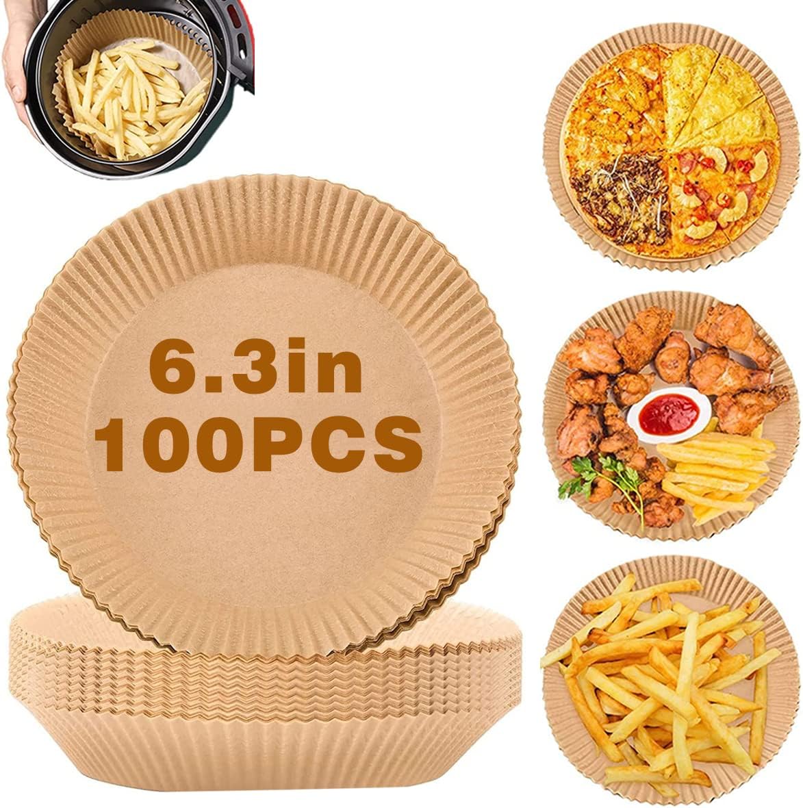 Air Fryer Disposable Parchment Paper Liner: 6.3 or 7.9 Inch 100PCS Round Unbleached Silicone Paper for 4QT to 10QT Airfryer Toaster Oven Basket (6.3Inch（100PCS）): Home & Kitchen