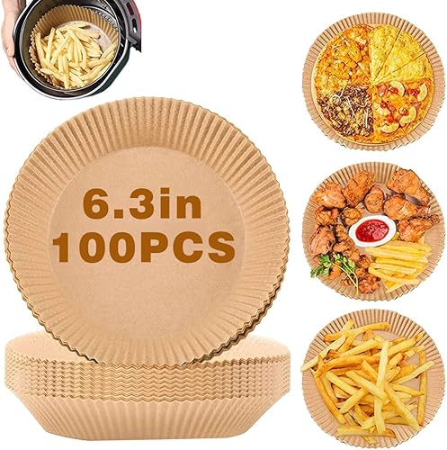 Forro de papel pergamino desechable para freidora de aire 63 o 79 pulgadas 100 piezas de papel de silicona redondo sin blanquear para freidora de