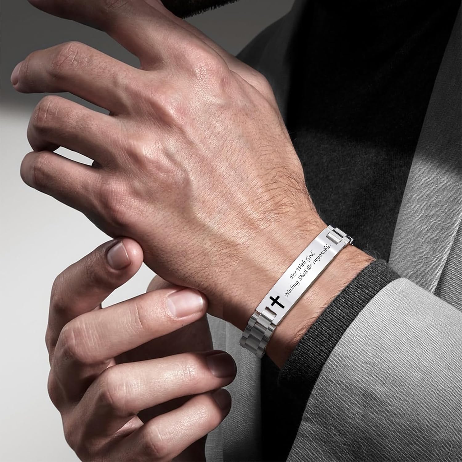 VNOX Personalized Religious Jewelry-Engraved Inspirational Christian Faith Bible Verse Quote Wristbands Elegant Link Bracelet Encouragement Gift,Cassic Watch Band Strap Design - Image 2