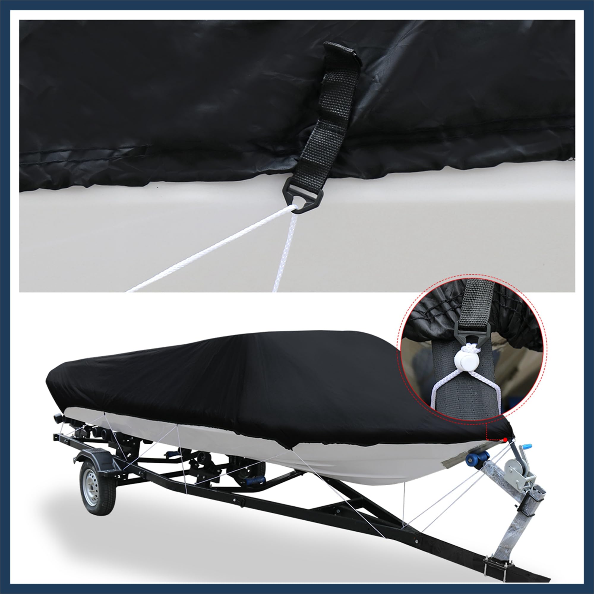 INFINAUTO 14-16ft 210D Trailerable Boat Cover Waterproof Scratch-proof Fishing Ski Bass Speedboat V-shape Stylish Design - Image 3