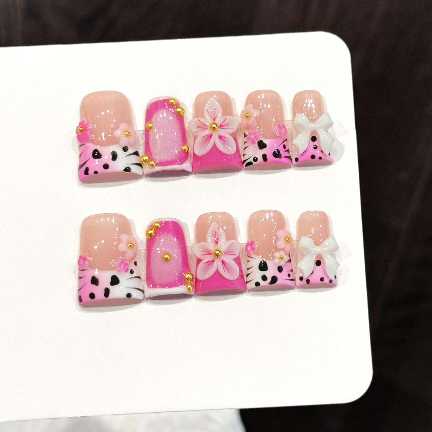 Duck Shaped Press on Nails - Pink French Style with 3D Designs