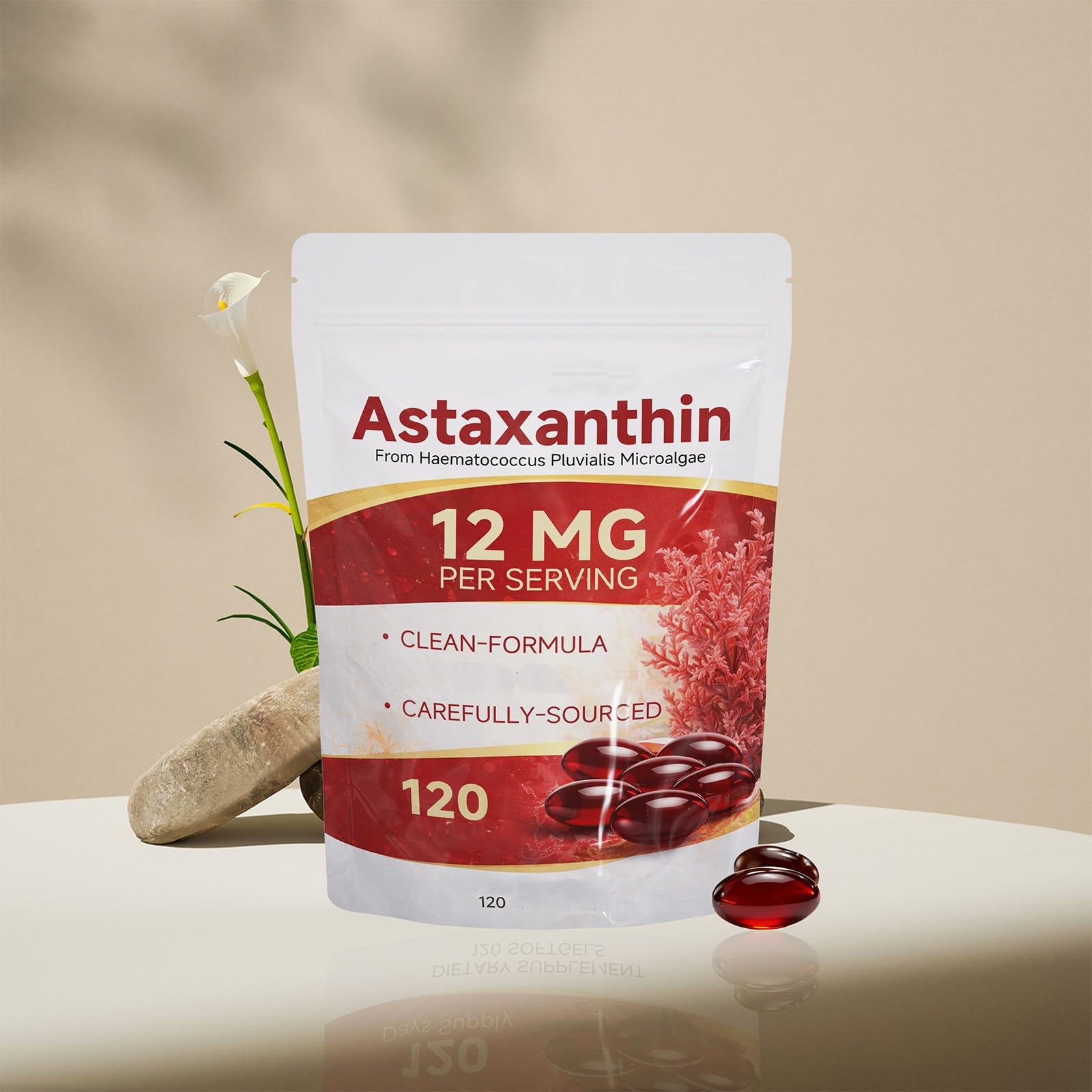 Astaxanthine 12mg| Source de microalgues fraîches | avec huile MCT | Soutiens immunitaires et cutanés | Sans OGM, sans gluten (120 unités),2Pcs