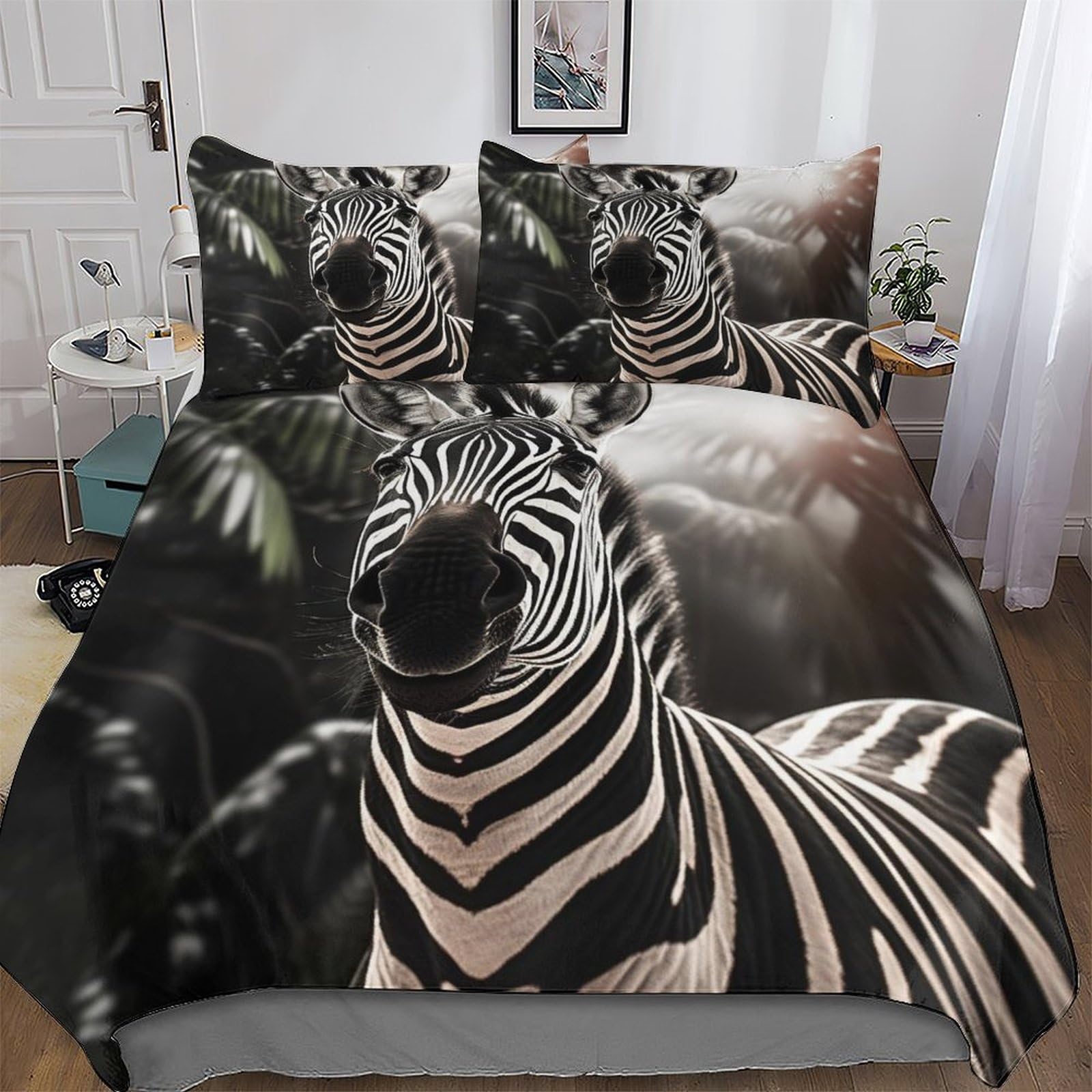 Parure de lit king en microfibre douce motif zèbre avec housse de couette de qualité supérieure