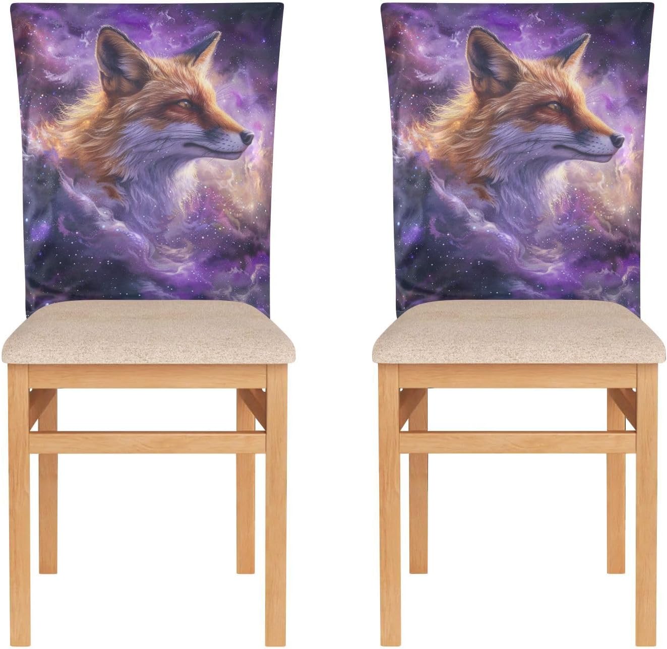 ALAZA Fox Space Purple Chair Back Cover Set of 6, Washable Reusable Removable Chair Slipcovers Decorative Chair Cover for Home Kitchen Wedding Party