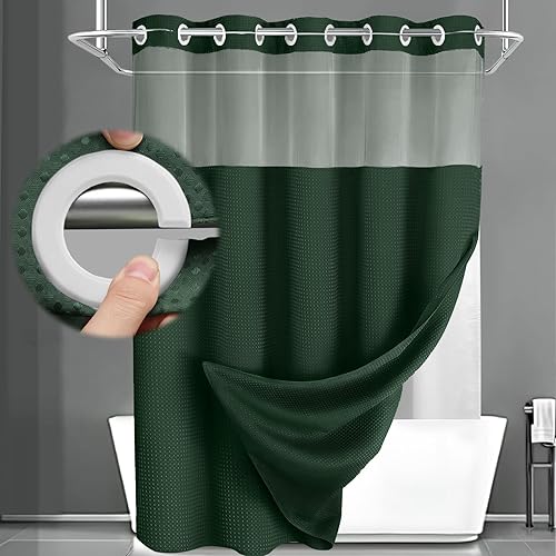 Miniatura 39 de Juego de cortina de ducha y forro sin gancho, cortina de ducha blanca de punto gofre con forro de 75 pulgadas de largo x 72 pulgadas de ancho Blanco