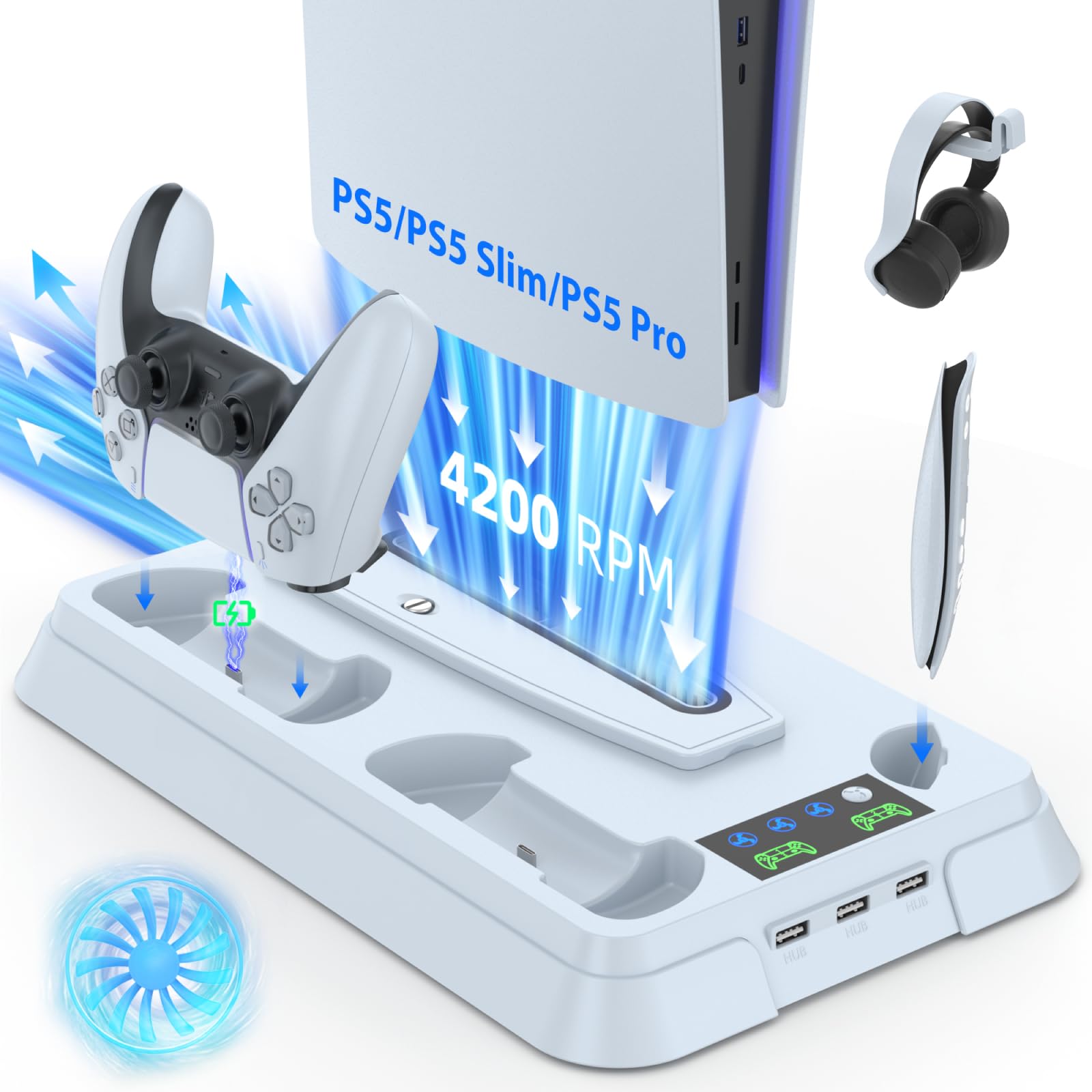 Lictin Cooling Station and Console Stand for PS5 Pro Slim Controller Charging Station for PlayStation 5 Console PS