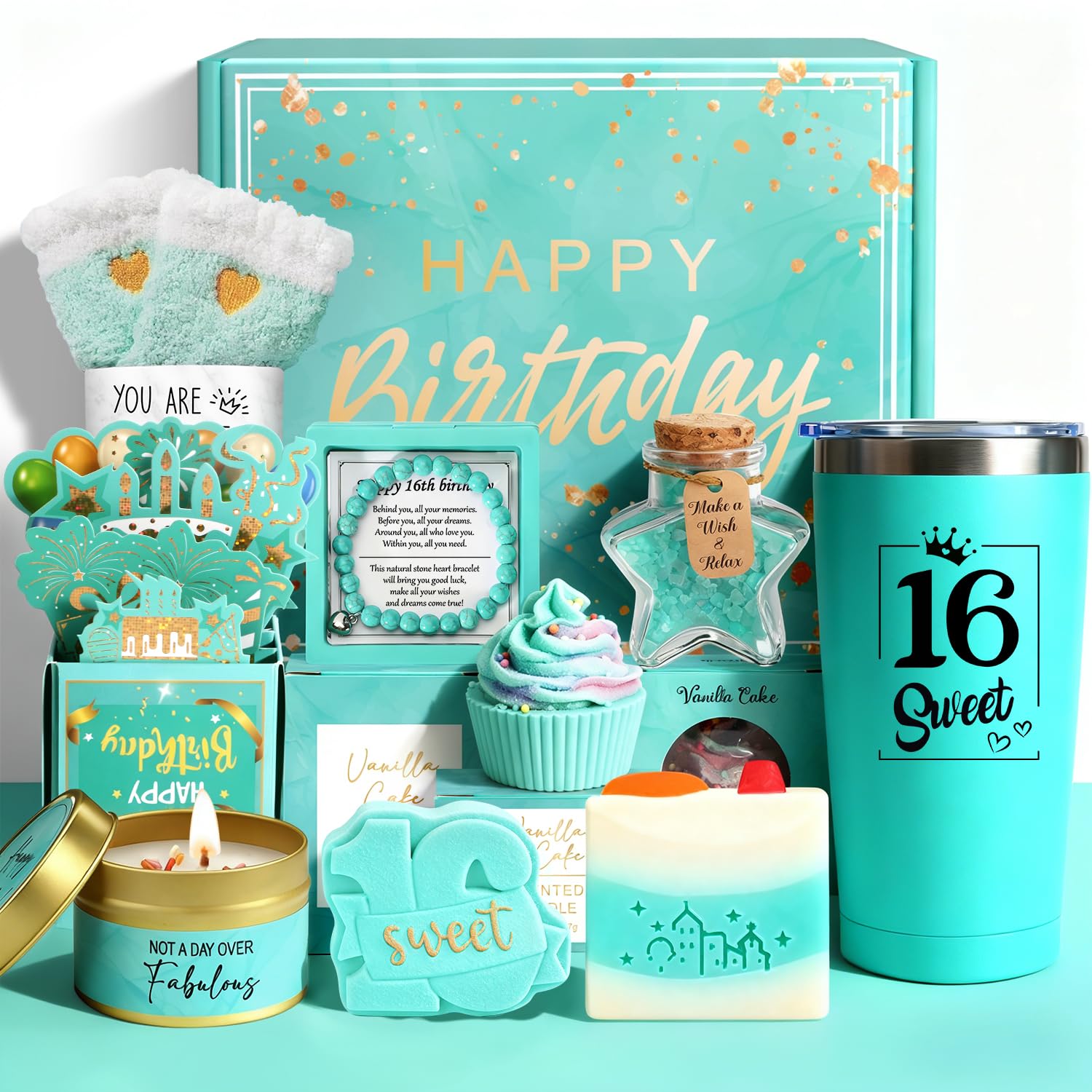 Drazik® 16th Birthday Gifts for Girls, Happy 16th Birthday Pamper Gifts Box for Her Sweet 16 Birthday Bath Set Hampers for 16 Year Old Girls, 16th Birthday Presents for Teen Girl Daughter Niece Sister