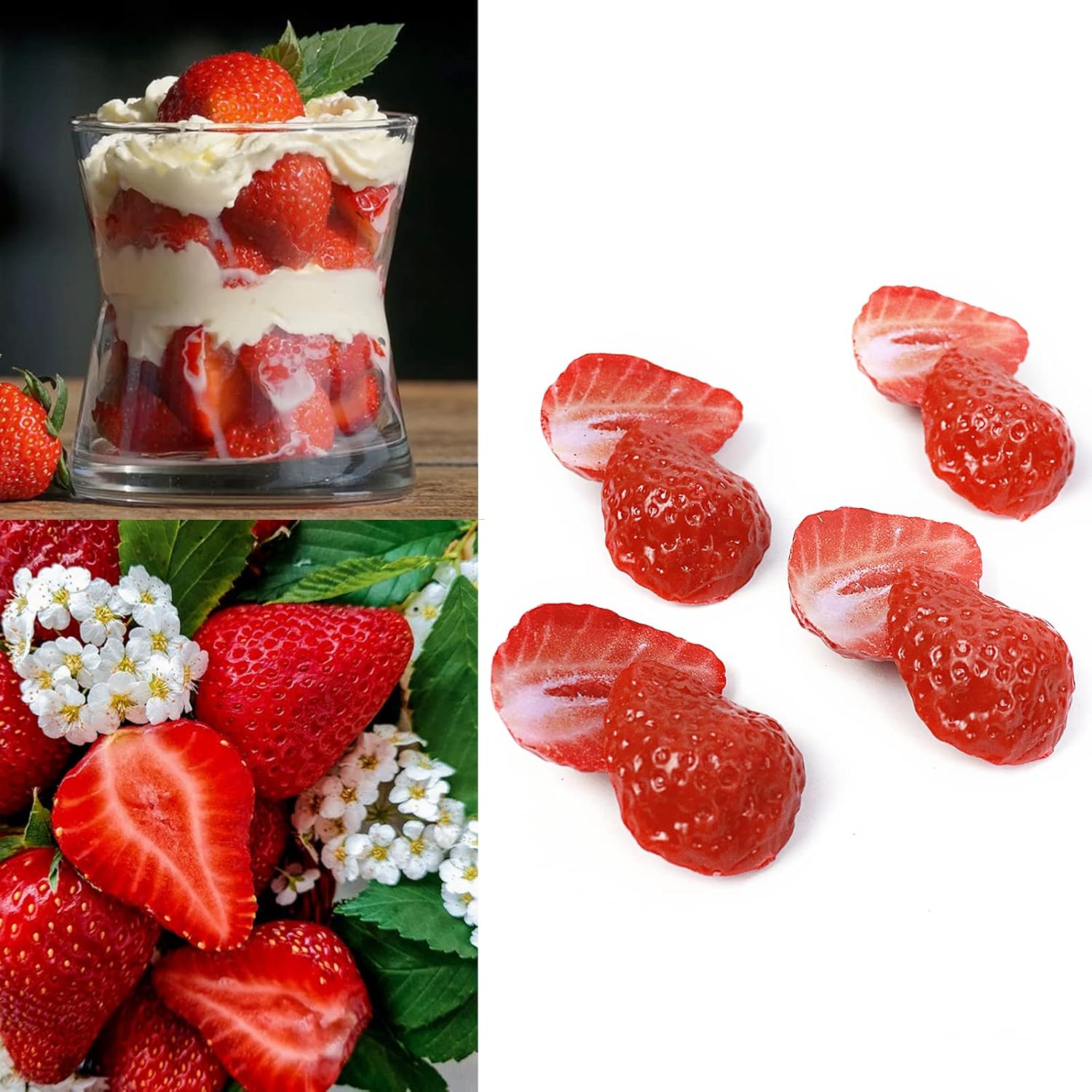 Artificial Strawberry Blocks, Fake Fruit Decorations for Home, Parties, Tables and Vase Filling, Photography Props (10 Pcs Half Strawberries)