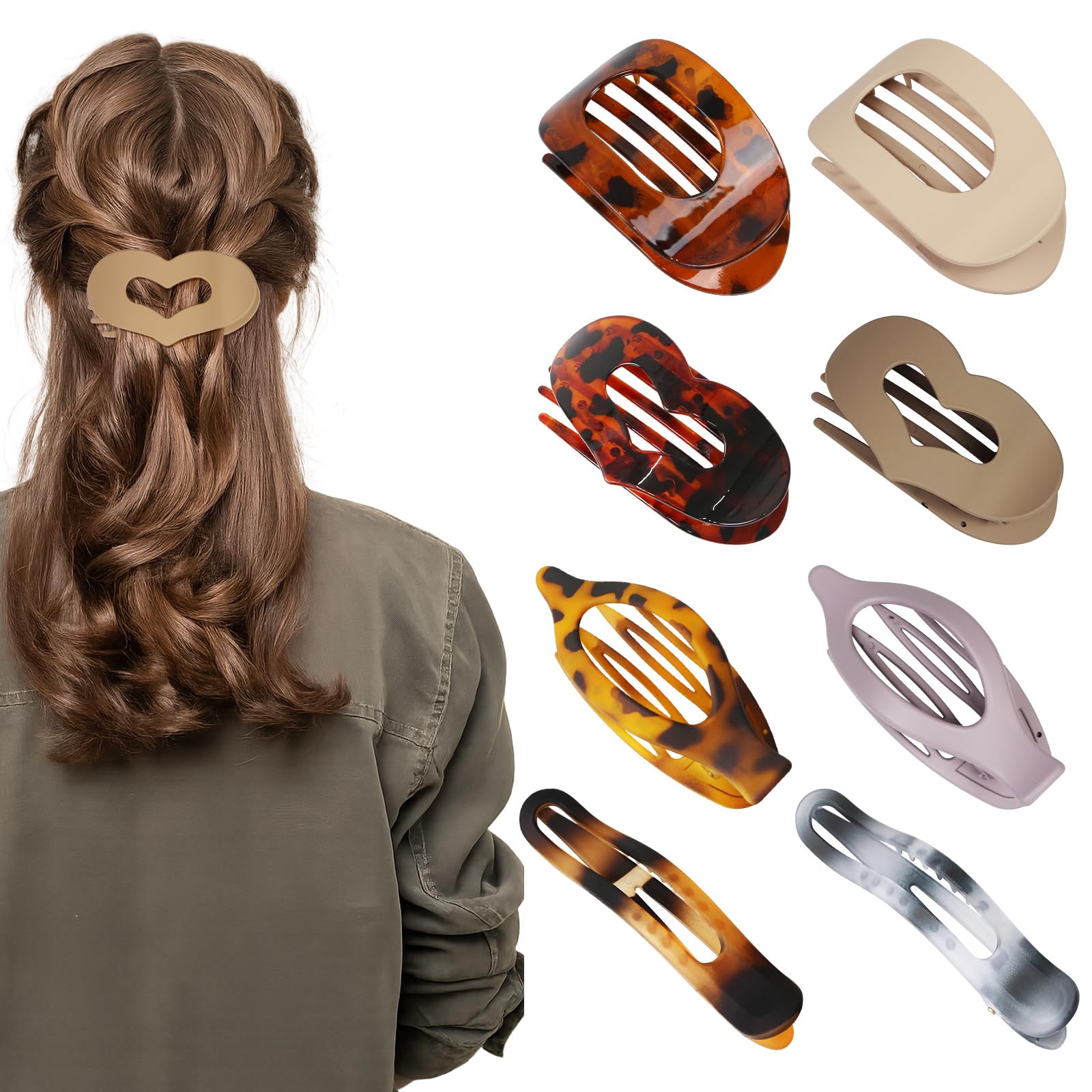 8Pcs Flat Hair Clips for Women 4 Styles Curved Design Hair Claw Clips