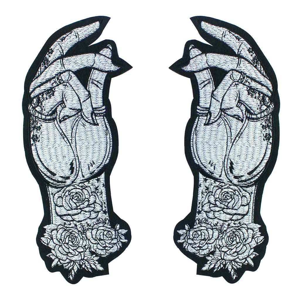 Punk Style Patches Beauty Girl Flower Applique Iron On Stickers Large Finger Embroidery Patches for Biker Clothing Large Patches (NO.4)