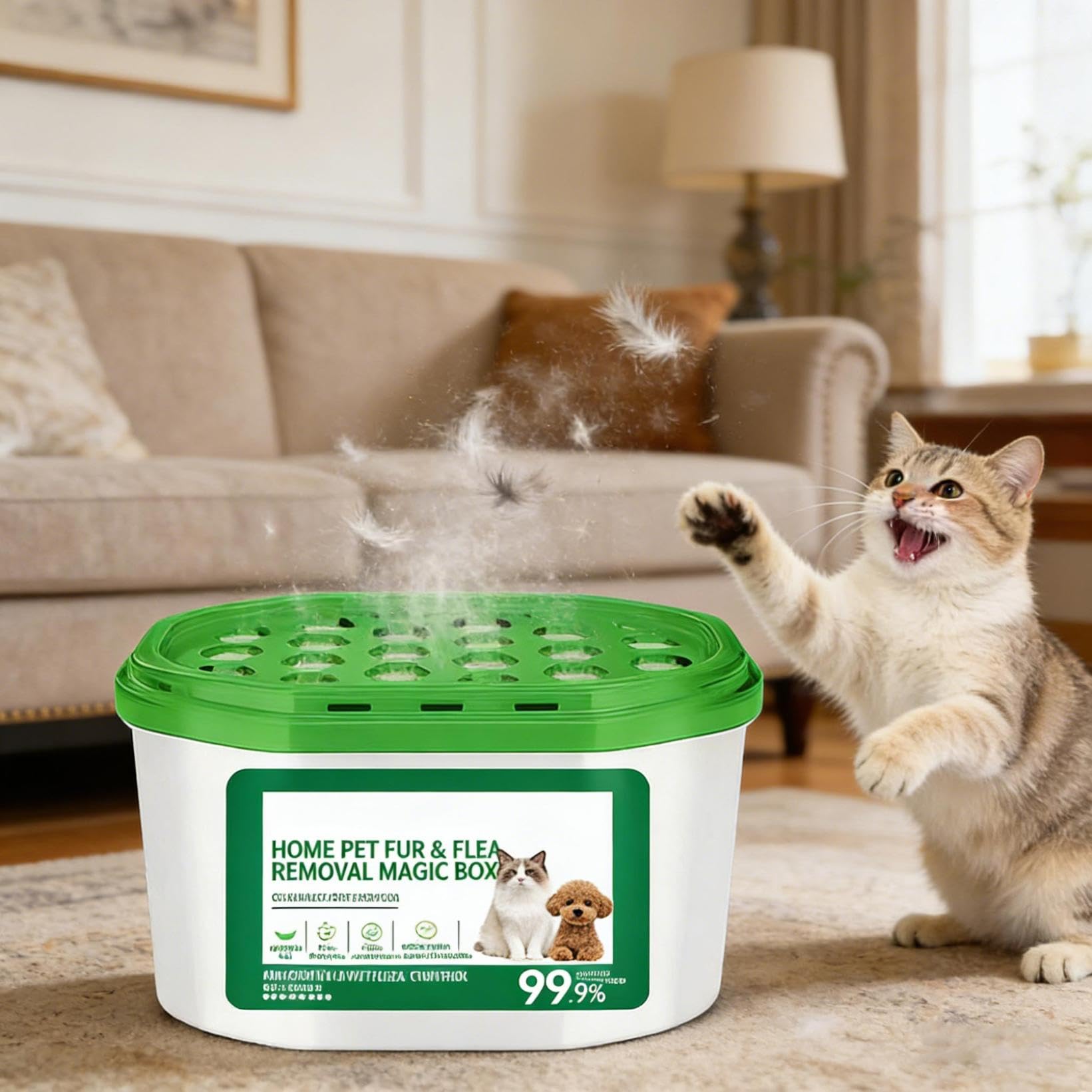 Home Pet Fur & Odor Removal Magic Box, Pet Hair Remover – 360° All-Around Coverage Portable Odor Eliminator & Dust Collector, Long-Lasting for Pet Areas (1PC)