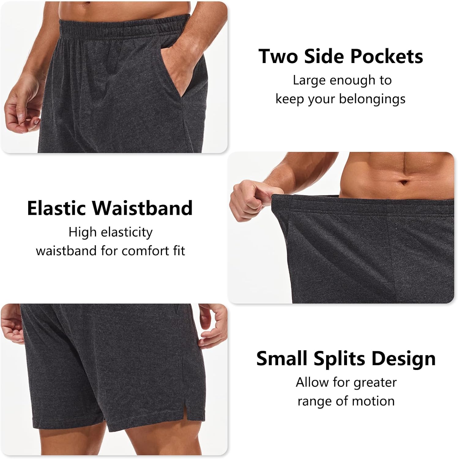 AMY COULEE Mens Lounge Shorts 4 inch Pajama Lightweight Cotton Sleep Bottoms with Pockets