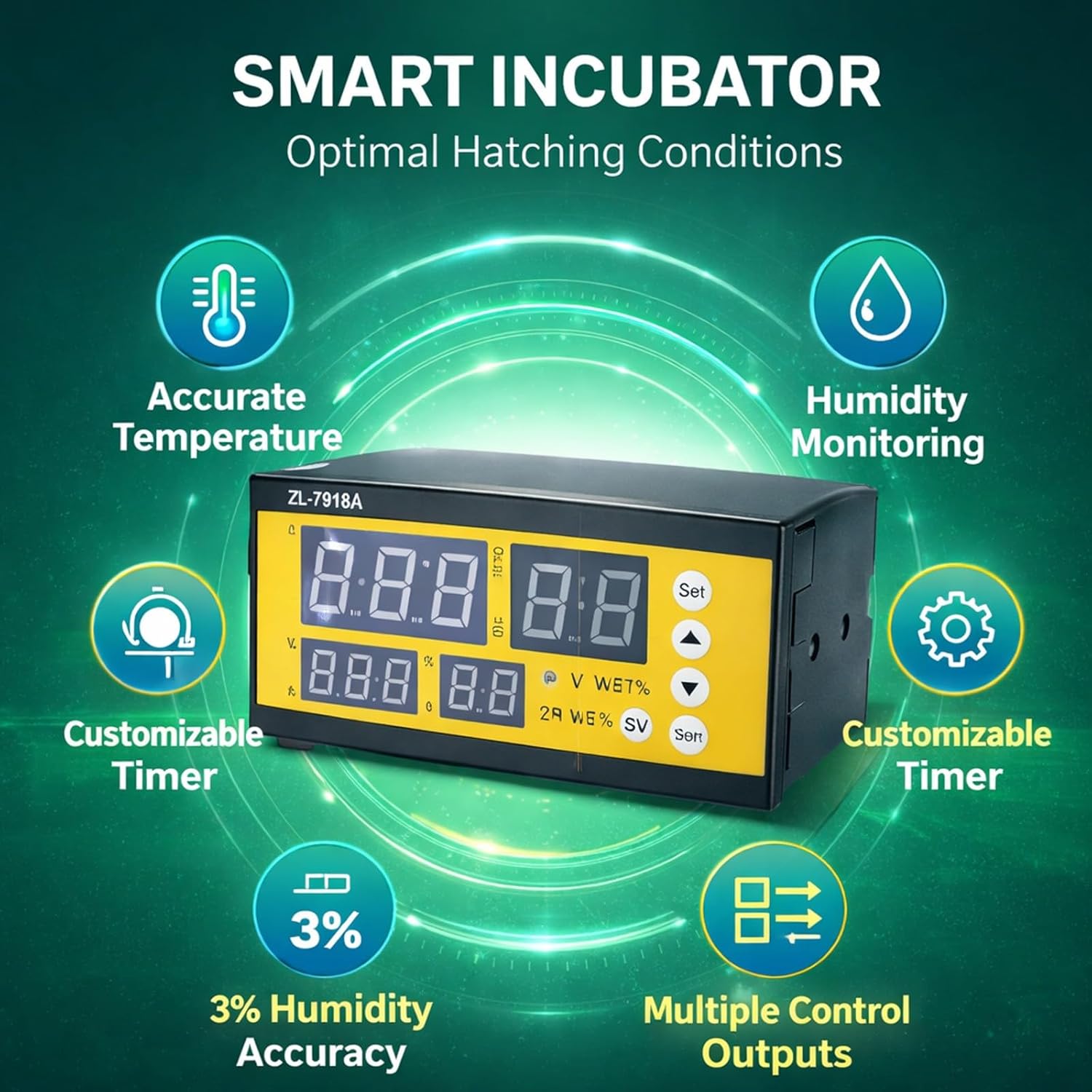 Incubator Temperature Humidity Controller LED Light Special English, 100 - 240V Dual Sensor Kit - Accurate Control, Easy Operation, Multifunctional for Egg Incubation