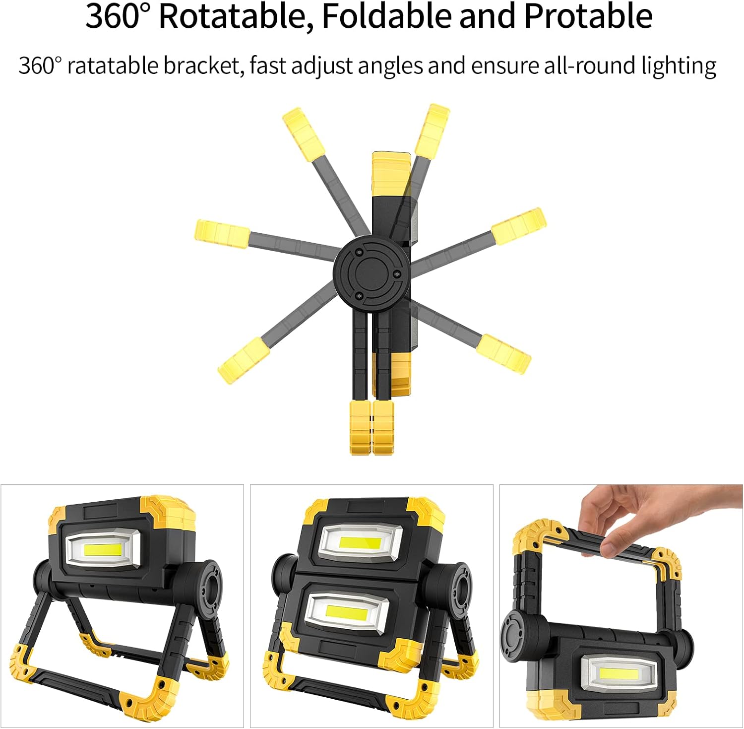 AT-Mizhi Work Light Rechargeable Battery Powered - 360° Rotating Portable LED Work Lights with 5000mAh Power Band, USB Charing, 2000Lms 2 COB and Waterproof Flood Light for Car Repairing and Camping.
