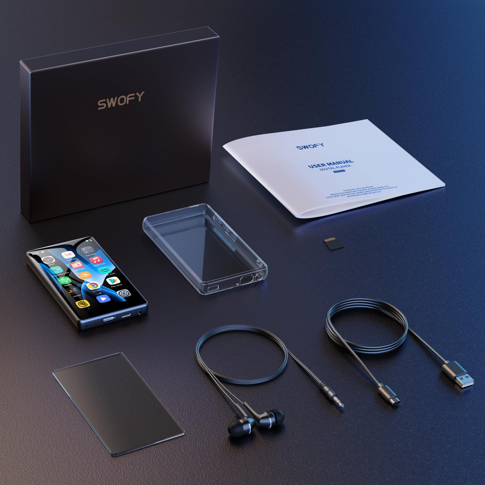 80GB odtwarzacz MP3 z Bluetooth i Wi-Fi, SWOFY 4.0-calowy odtwarzacz MP3 i MP4 z ekranem dotykowym Android, przenośny odtwarzacz muzyki dla dzieci z Spotify, Amazon Music, radiem, rejestratorem