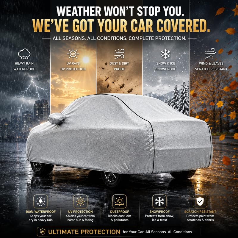 Image of Pure Fabric Silver 100% Waterproof Comet EV Car Cover | Polyester Car Body Cover for Rain & Sun | UV Protection, Dustproof, Scratch Resistant, Windproof, Heat Resistant, Custom Fit