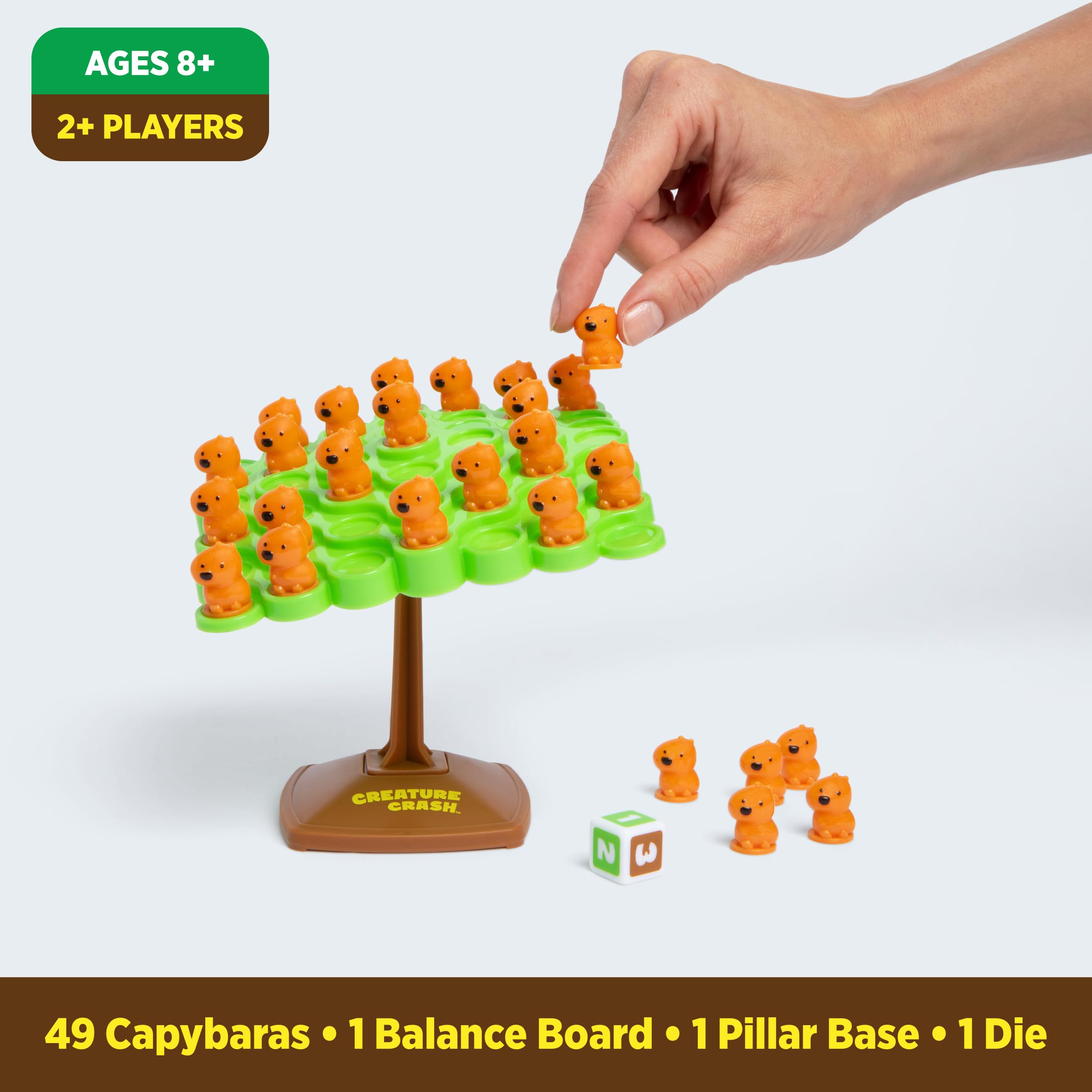 Creature Crash by Relatable - Gioco di bilanciamento Capybara adatto ai bambini dagli 8 anni in su, perfetto per feste e divertimento in famiglia, include 49 capibara, balance board, base pilastro e