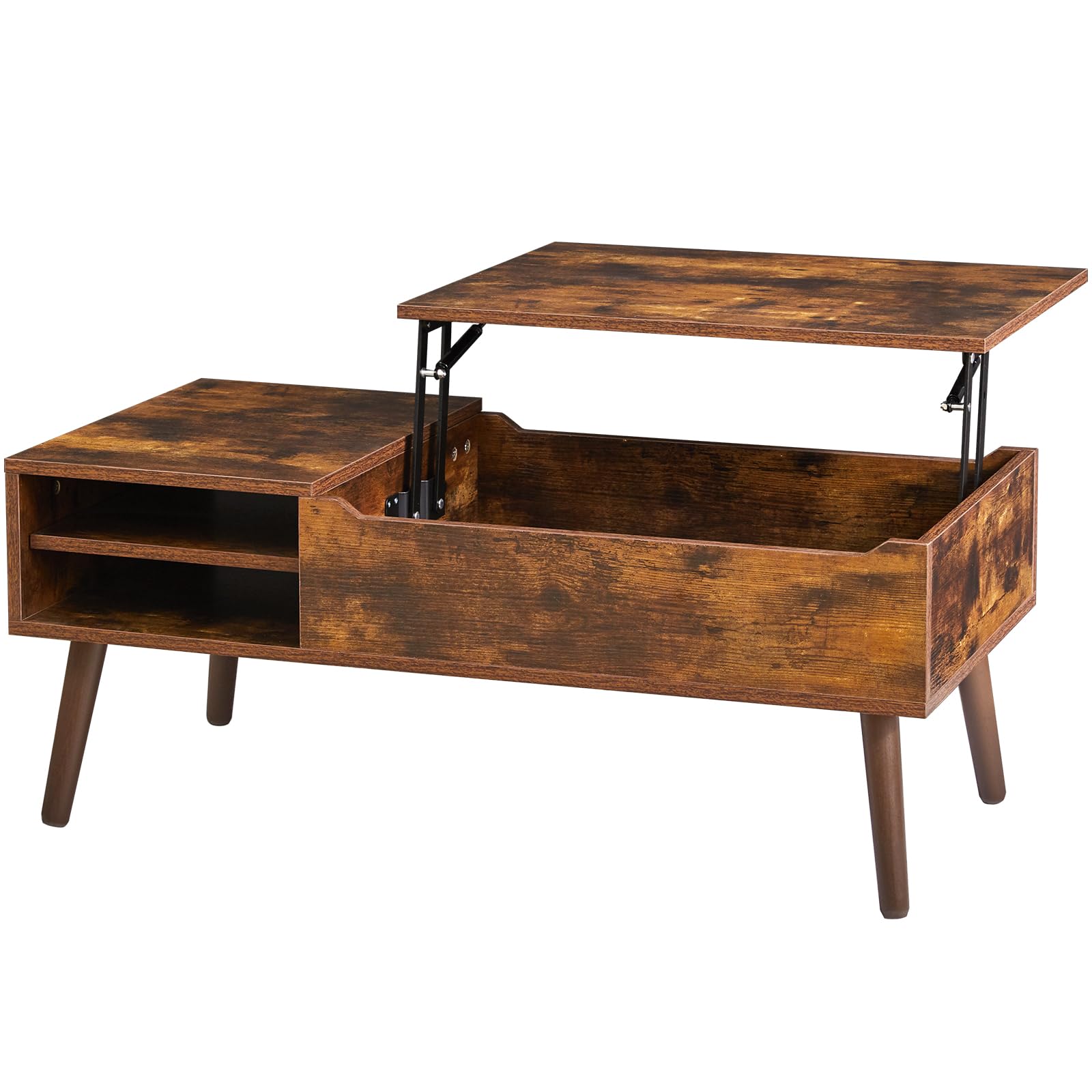 IBUYKE Coffee Table, Lift Top Coffee Table with Hidden Compartment and Adjustable Storage Shelf, Rising Tabletop Dining Center Tables for Living Room Reception Room, Rustic Brown UWCT001H
