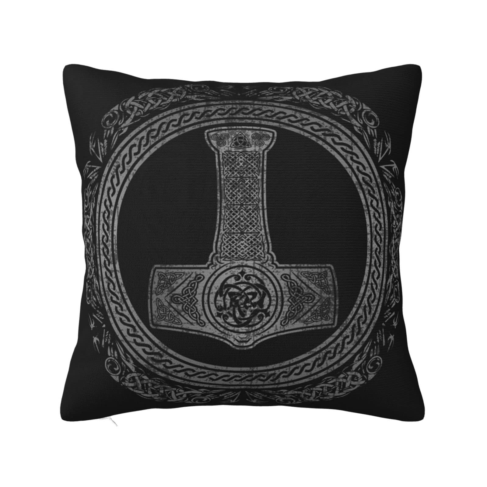 Yingd Pillow Case Thor's Hammer Mjolnir Viking Runes Norse Mythology Throw Pillow Cover Plush Square Pillowcase Decorative For Sofa Bed Couch 45X45cm
