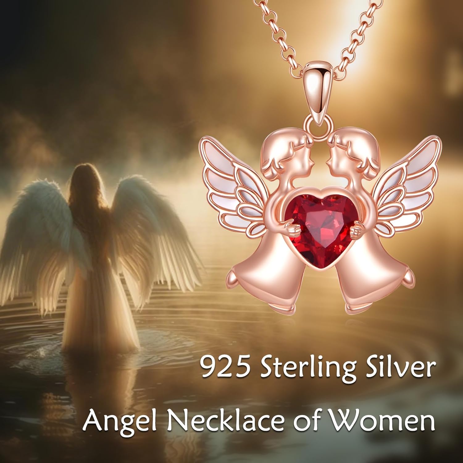 925 Sterling Silver Guardian Angel Necklace for Women, You Are My Angel With Wings Pendant Created Birthstone Christmas Valentine's Day Birthday Mothers Day Jewelry Gifts for Her Mom 18+2" - Image 6