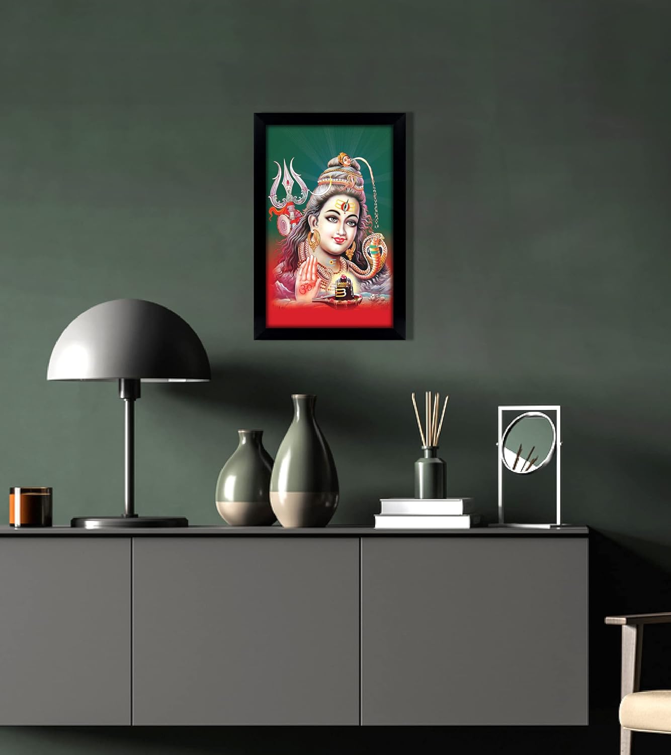 Lord Shiva Giving Blessings Poster With Frame Religious Poster Black Wall Frame Auspicious Hindu God Photo Frame For Gift Purpose